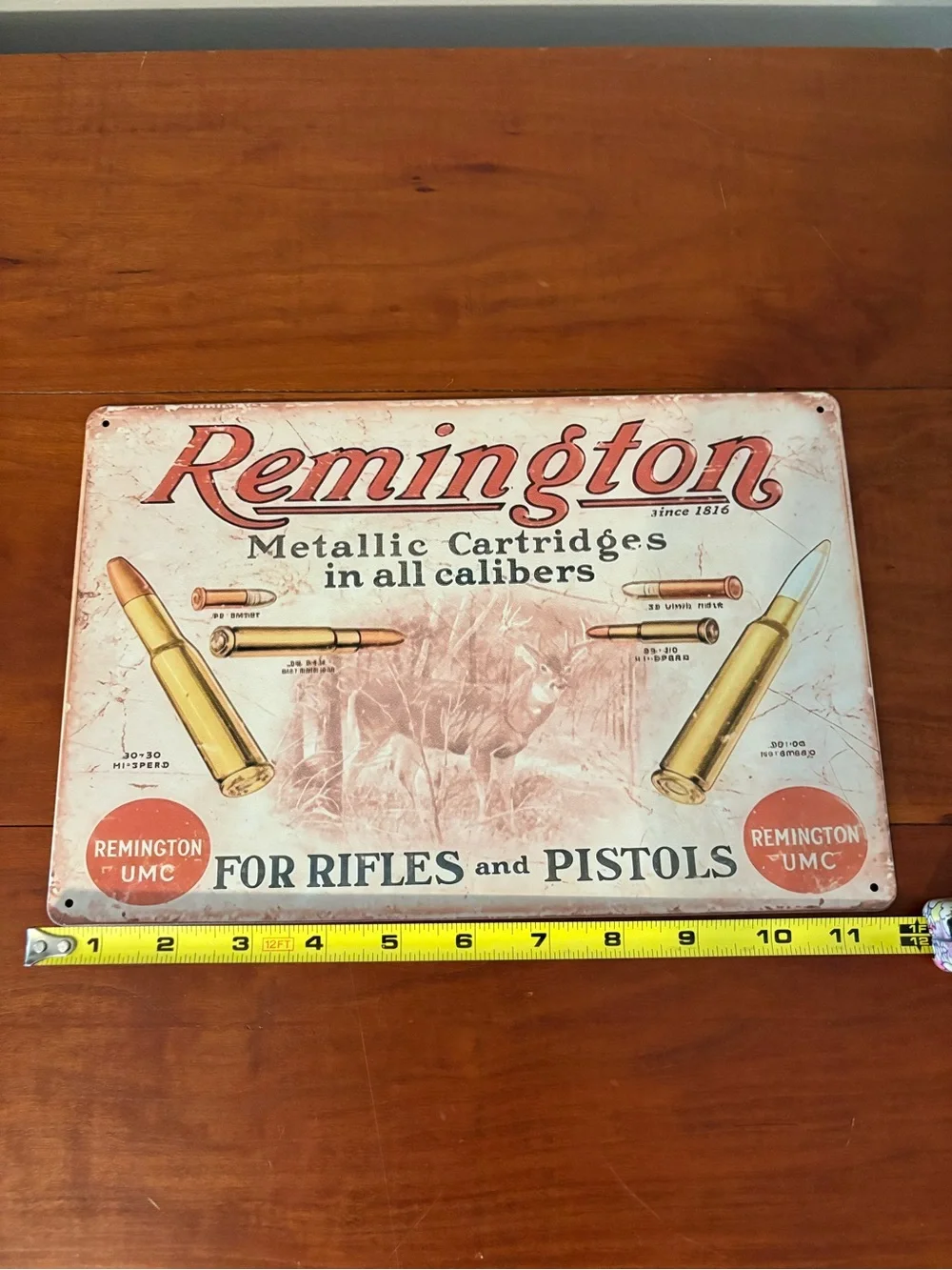NWOT Remington UMC Metallic Cartridges Tin Sign Hunting Rifle Pistol Decor